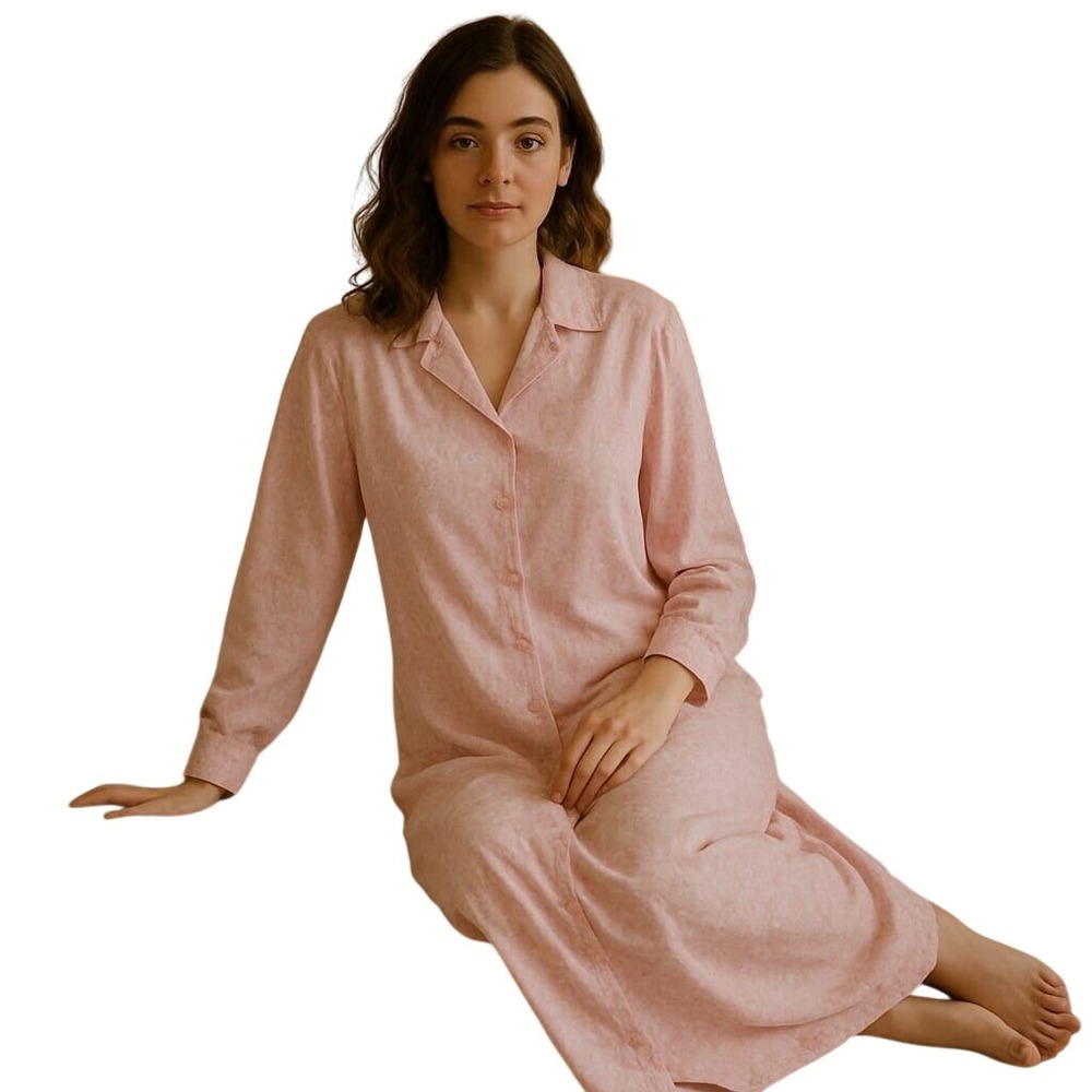 VTG Leigh Karmitz Periphery‎ Nightgown Petite Pink Floral Button Front Sleepwear